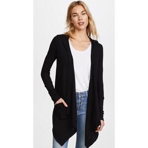 SPLENDID Thermal Flight Cardigan Waffle Knit Hoodie, Black XS